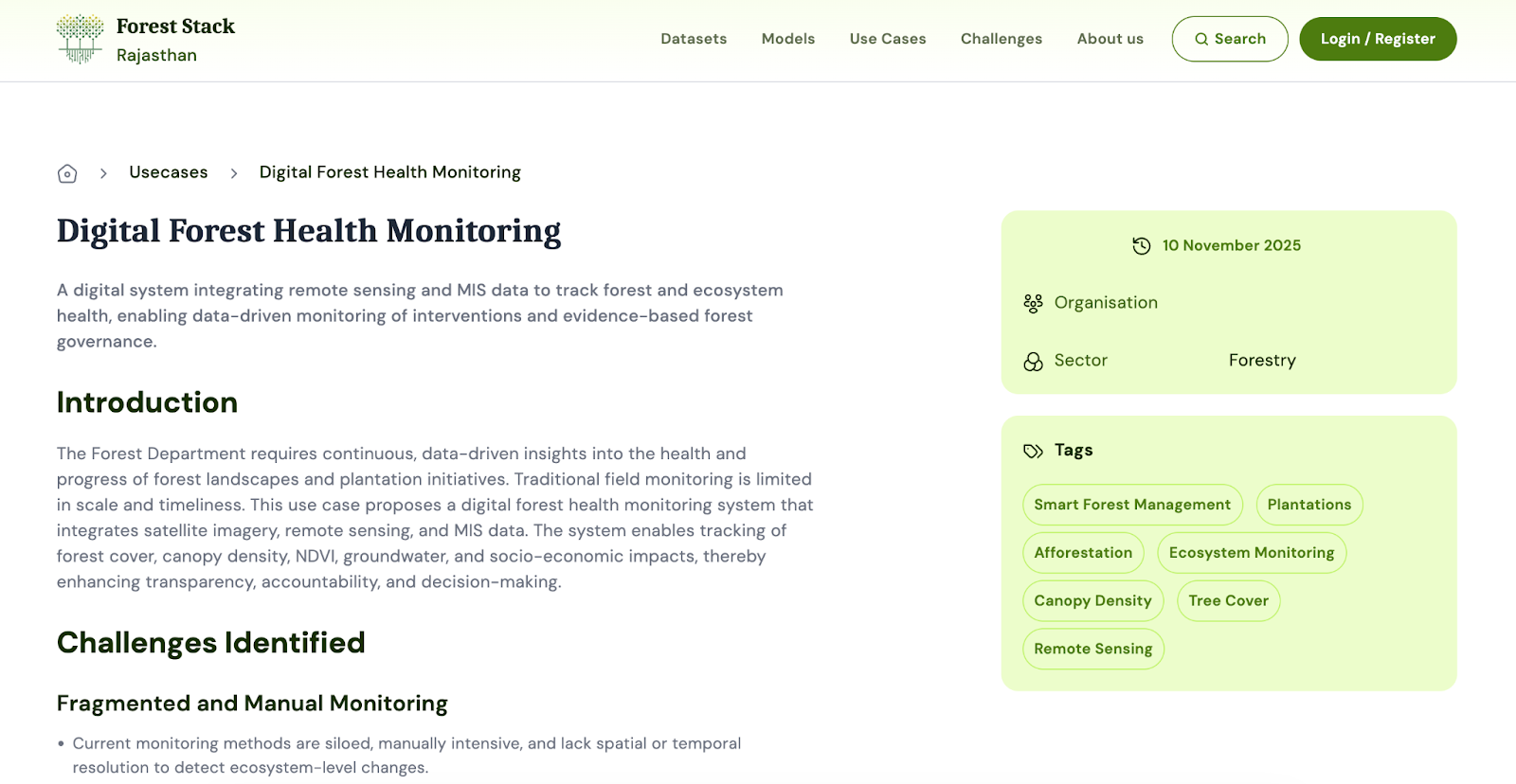 Use case detail page